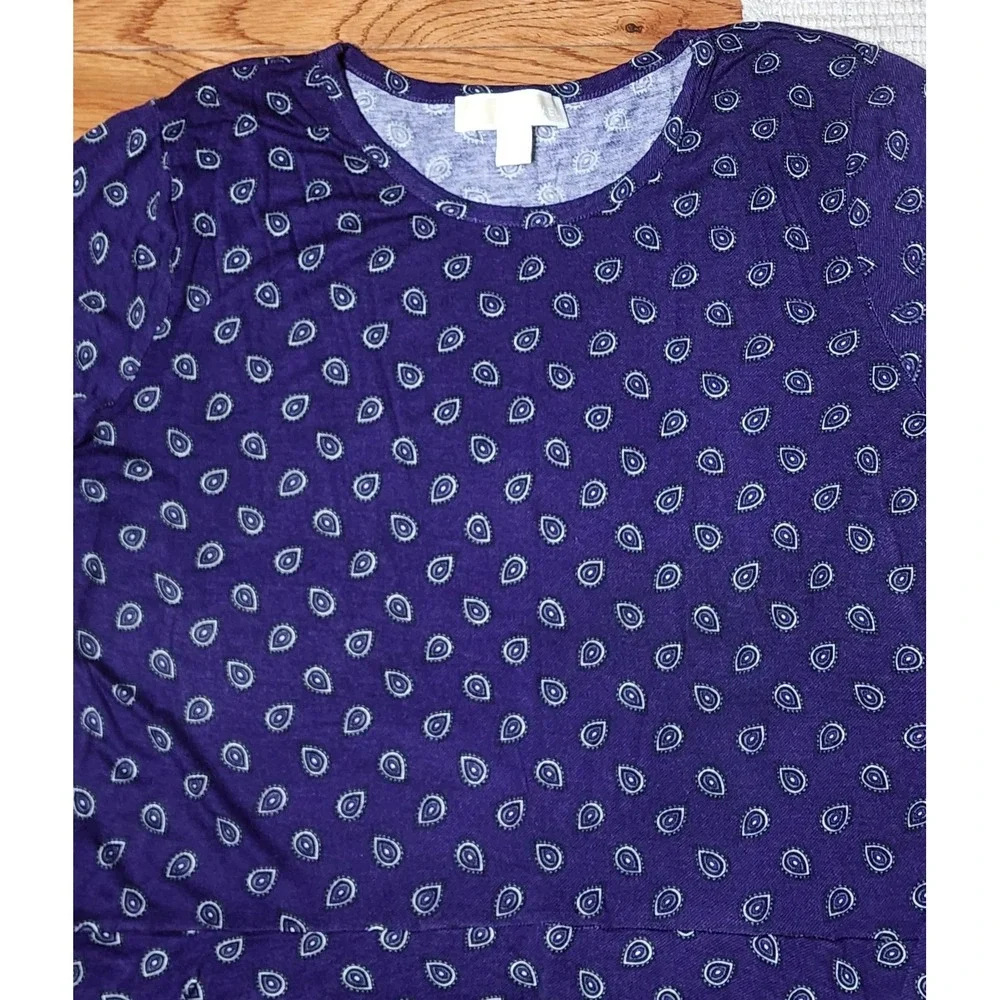 Michael‎ Kors Purple Paisley Top Long Sleeve Ruffle Hem Crew Neck Colorful XL